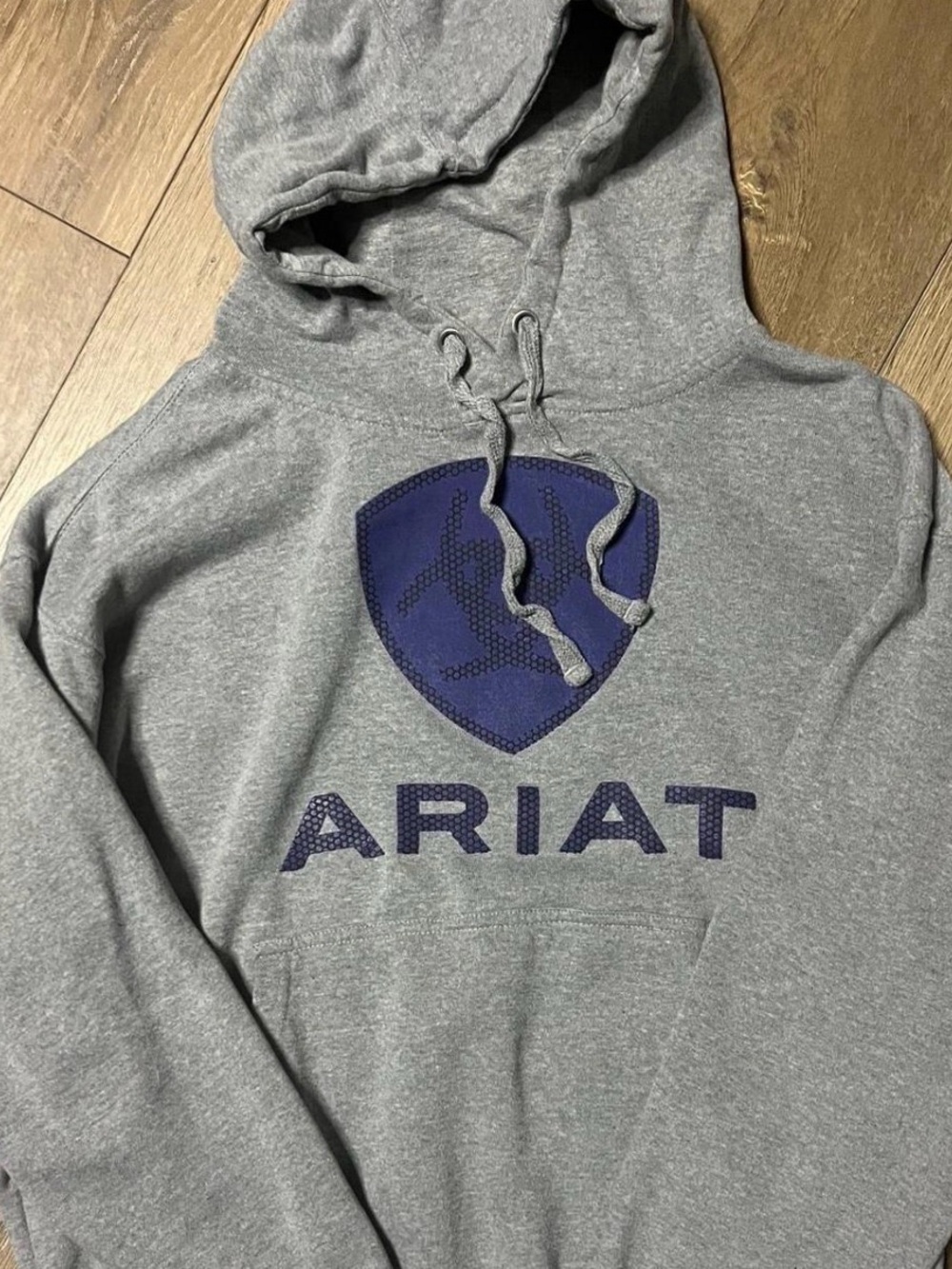 Ariat Gray Pullover Hoodie with Navy Shield Logo